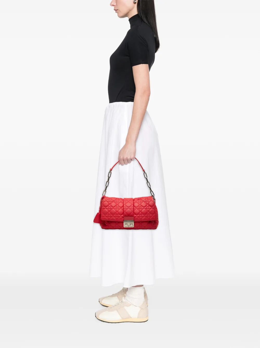 Dior Pre-owned 2011 Lambskin Cannage New Lock Shoulder Bag in Red, view 2