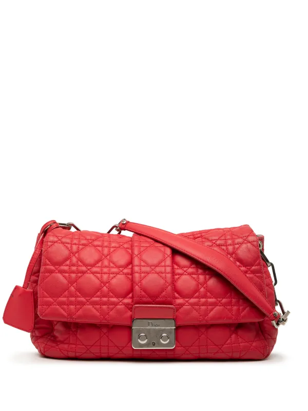 Dior Pre-owned 2011 Lambskin Cannage New Lock Shoulder Bag in Red