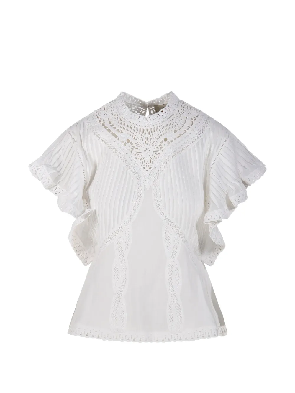FARM Rio lace-embroidered pleated top - Bianco