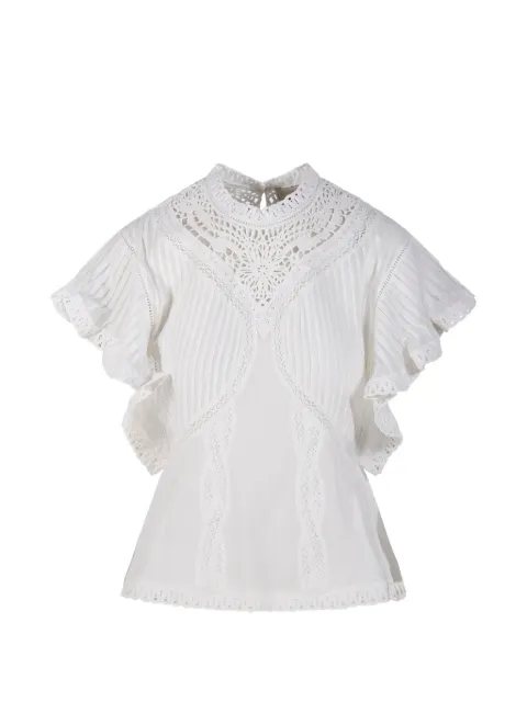 FARM Rio lace-embroidered pleated top