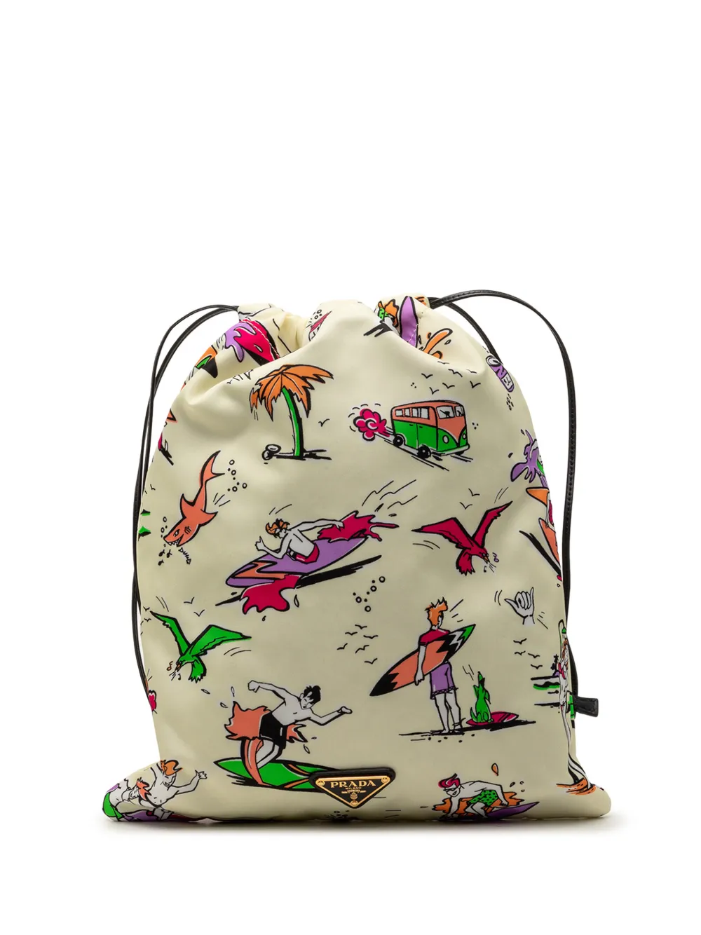 Prada Pre-Owned 2013-2025 Re Nylon Surf Print Wish Drawstring pouch - Marrone