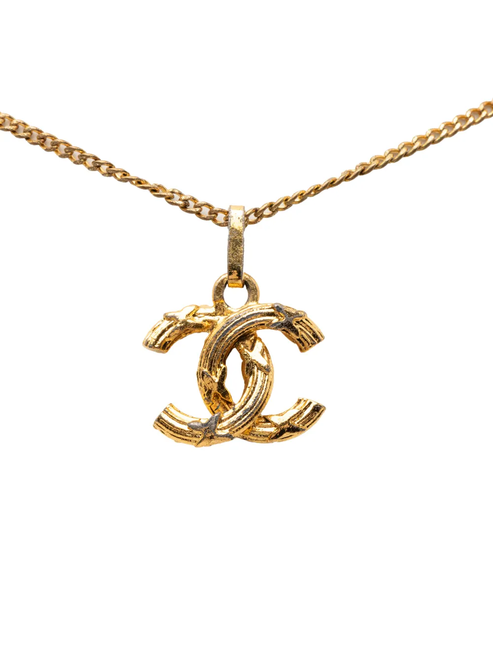 CHANEL Pre-Owned 1970-1980 CC Gold Plated Textured Pendant Necklace costume necklace - Oro