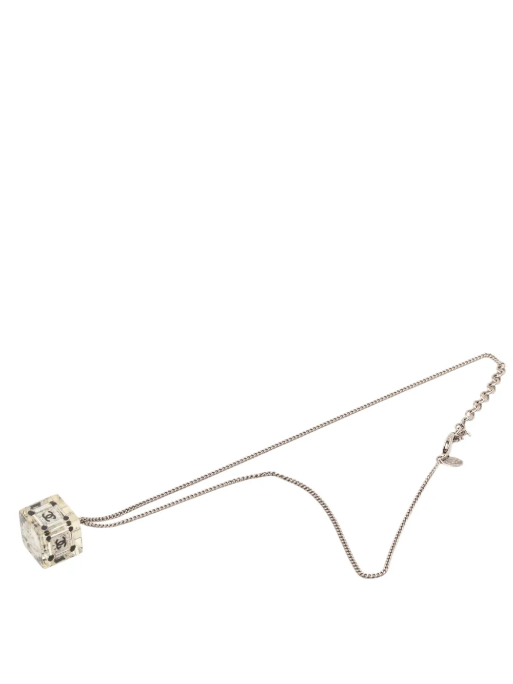 CHANEL Pre-Owned 2013 CC Plated Brass Acrylic Cube Pendant Necklace costume necklace - Argento