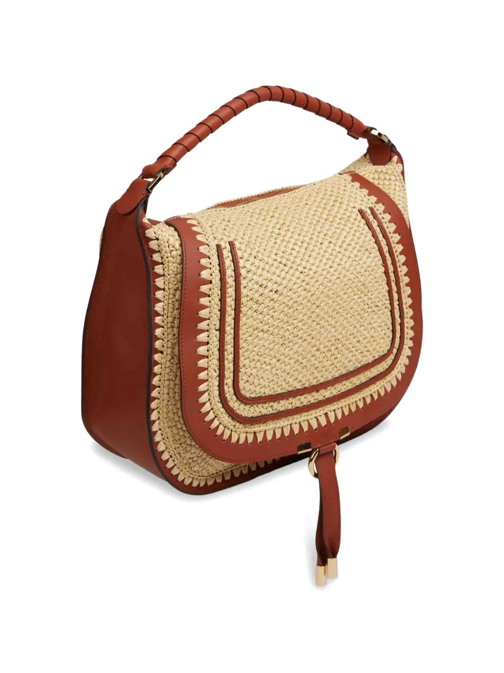 Chloé Marcie schoudertas met raffia-effect Beige