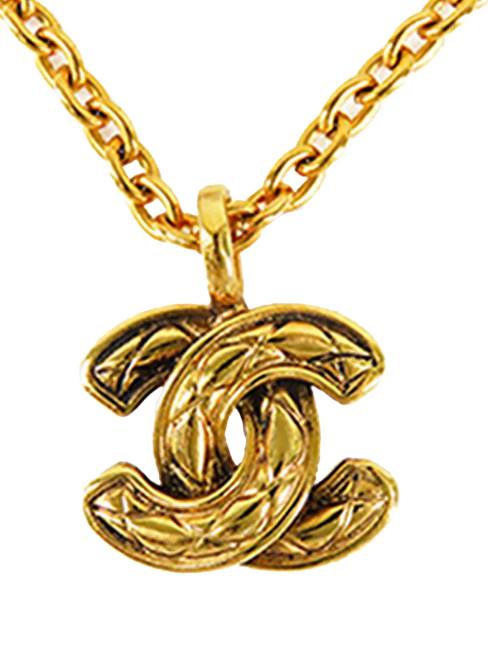 CHANEL Pre-Owned 1970-1980 CC Quilted Gold Plated Pendant Necklace costume necklace - Oro