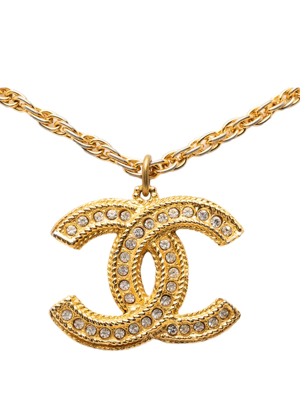 CHANEL Pre-Owned 1970-1980 CC Gold Plated Strass Pendant Necklace costume necklace - Oro
