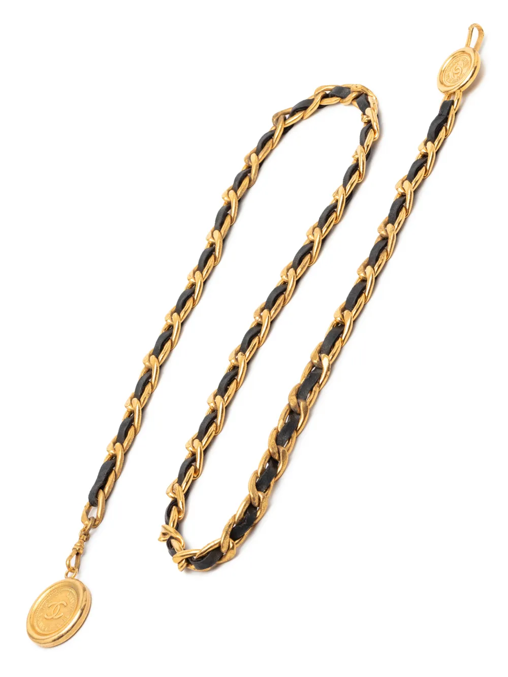 CHANEL Pre-Owned 1990-2010 Gold Plated Leather Woven 31 Rue Cambon Medallion Chain belt - Nero