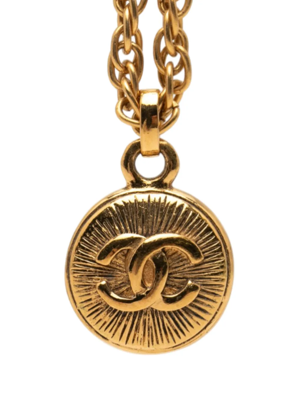 CHANEL Pre-Owned 1970-1980 CC Gold Plated Round Pendant Necklace costume necklace - Oro