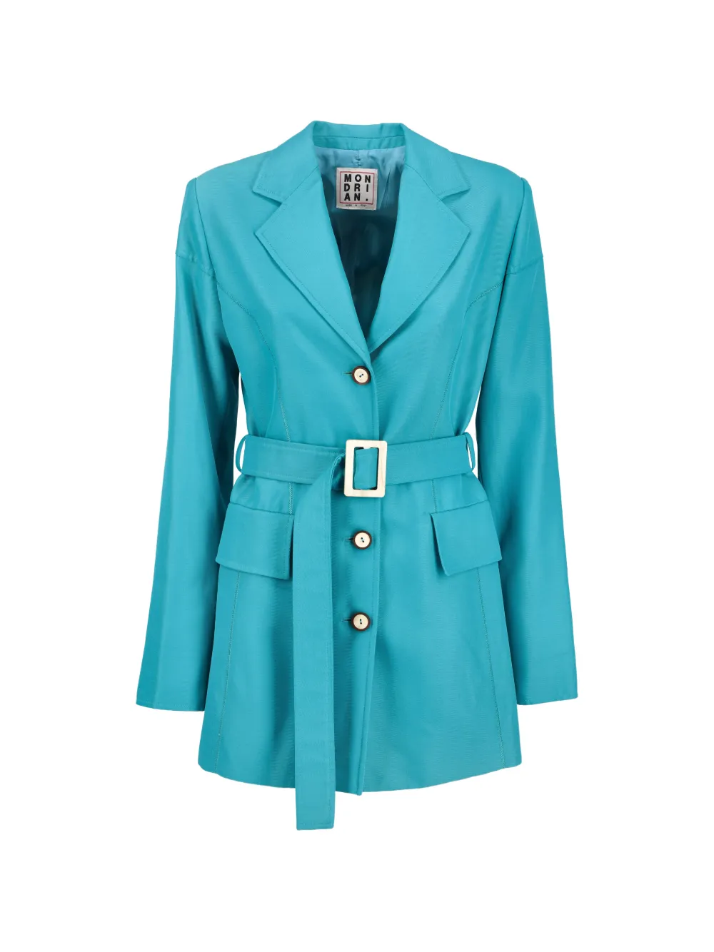 Mondrian belted button-up long blazer - Blu