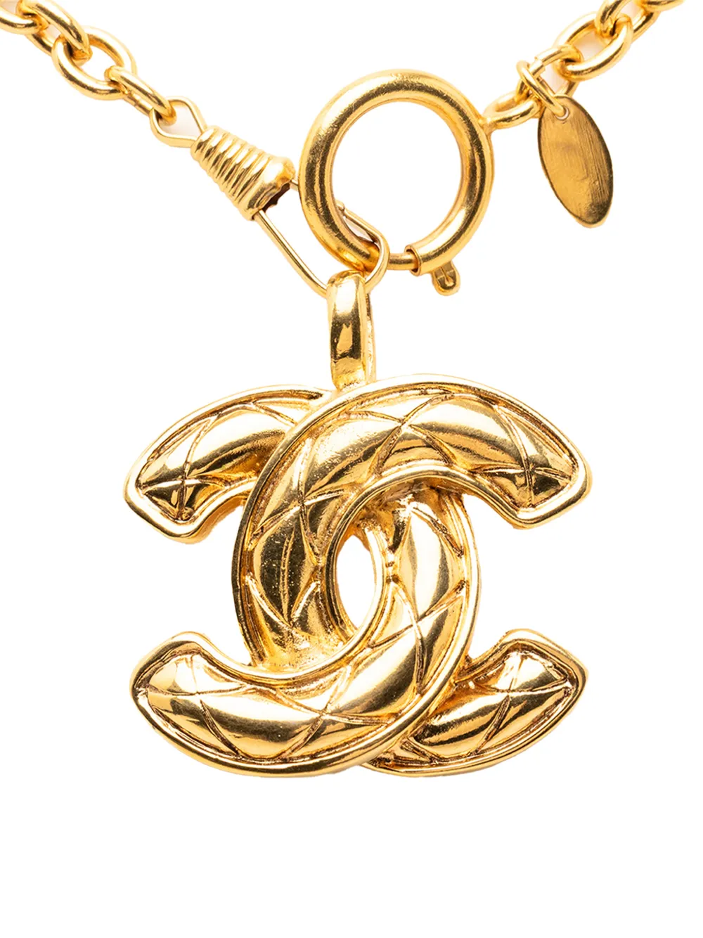 CHANEL Pre-Owned 1970-1980 CC Gold Plated Quilted Pendant Necklace costume necklace - Oro