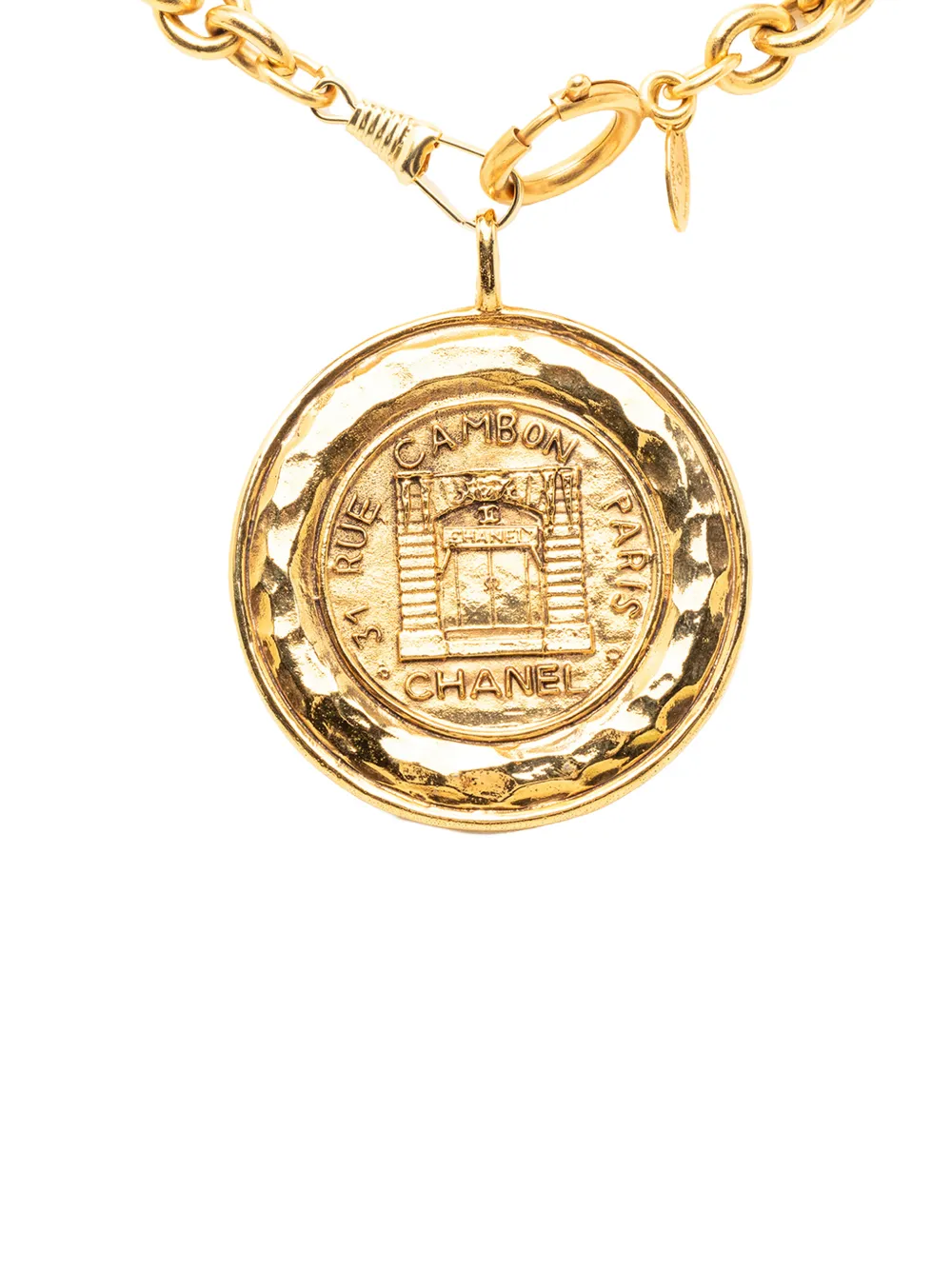 CHANEL Pre-Owned 1970-1980 Gold Plated 31 Rue Cambon Medallion Pendant Necklace costume necklace