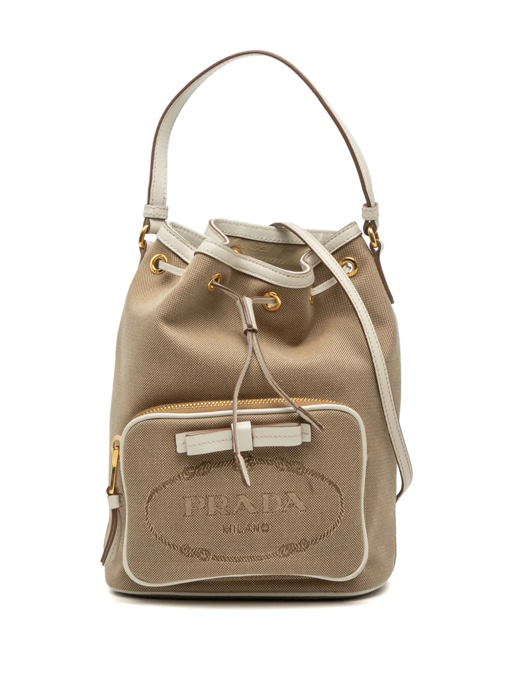 Prada Pre-Owned 2010-2025 Canvas Canapa Logo Bow Drawstring Bucket Bag satchel - Marrone