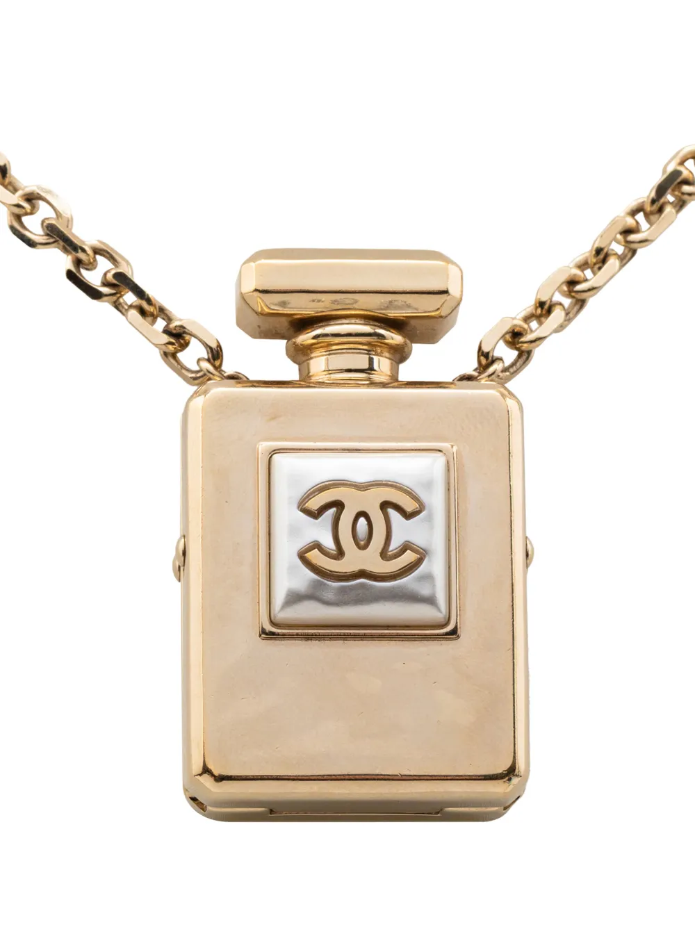 CHANEL Pre-Owned 2022 CC Gold Plated Perfume Bottle Locket Pendant Necklace costume necklace - Bianco