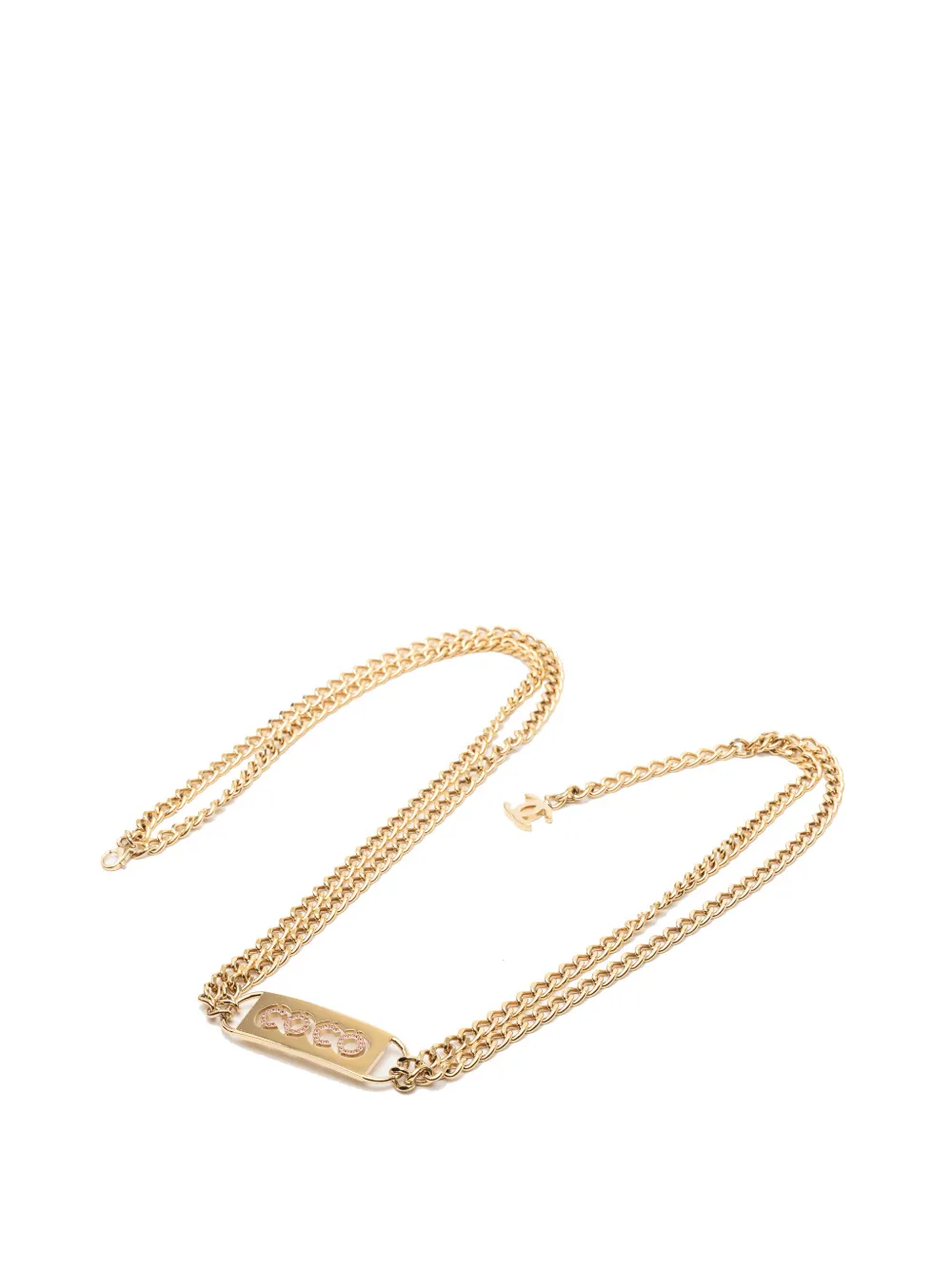 Pre-owned Chanel 2002 Gold Plated Strass Coco Double Chain Belt