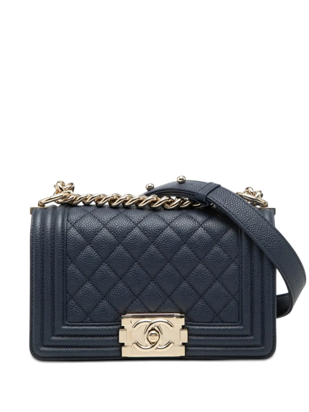 CHANEL Pre-Owned 2019 Small Quilted Caviar Boy Flap shoulder bag - Blu
