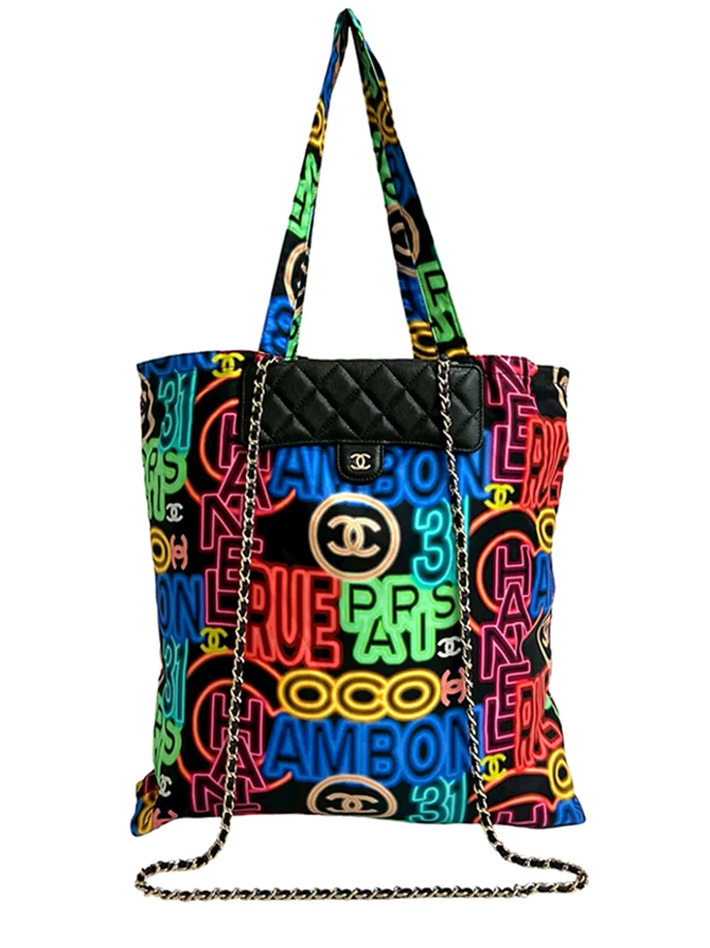 CHANEL Pre-Owned 2021 Nylon Graffiti Foldable Shopping in Caviar Flap tote bag - Nero