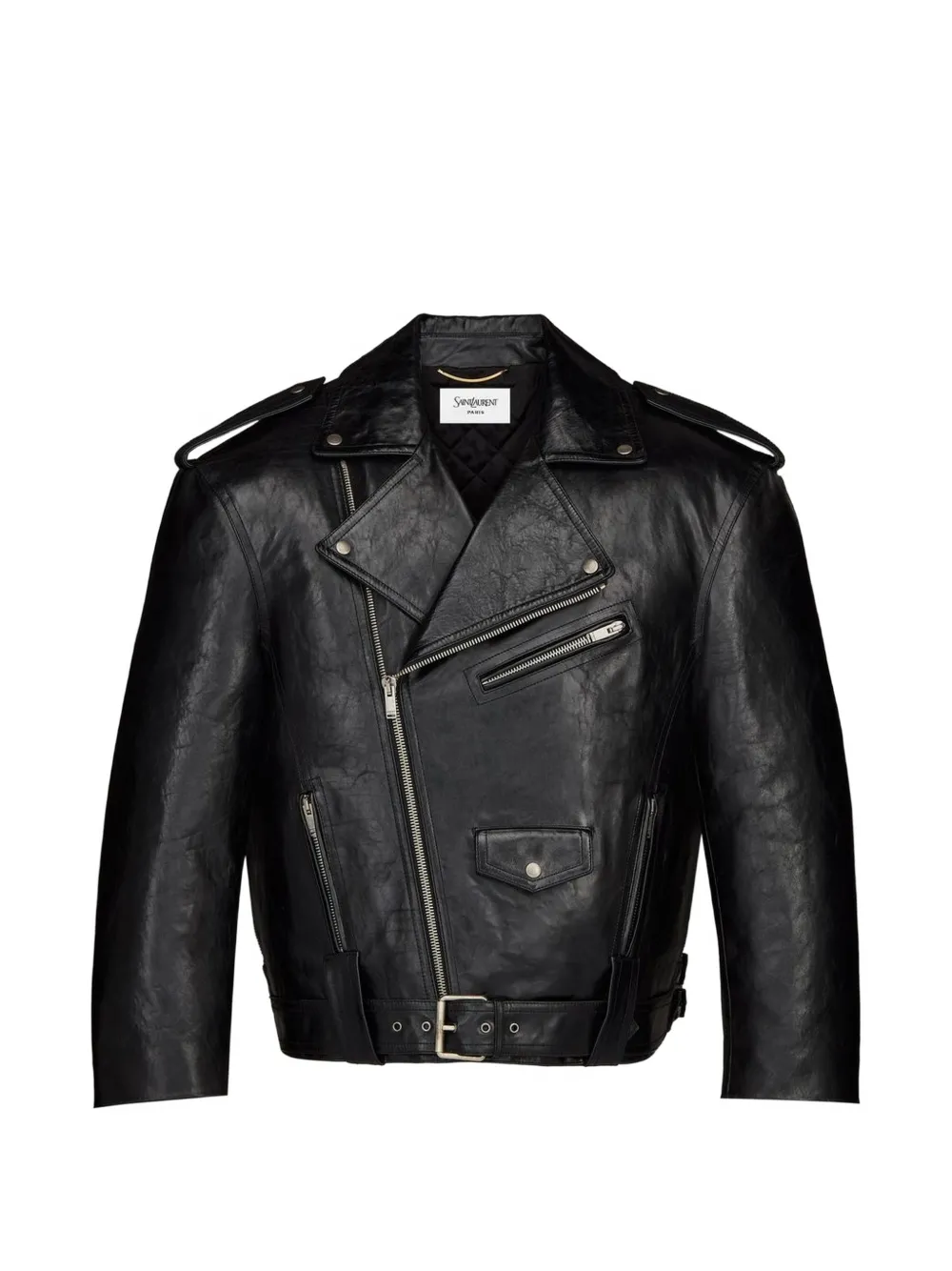 Saint Laurent belted leather jacket - Schwarz