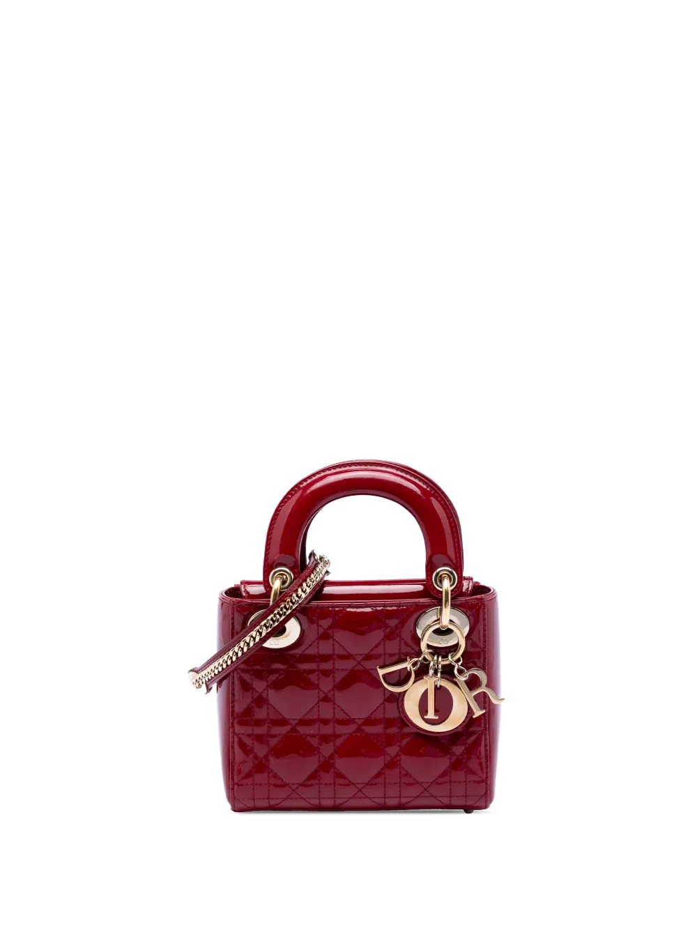 Christian Dior Pre-Owned 2018 Mini Patent Cannage Lady Dior satchel - Red