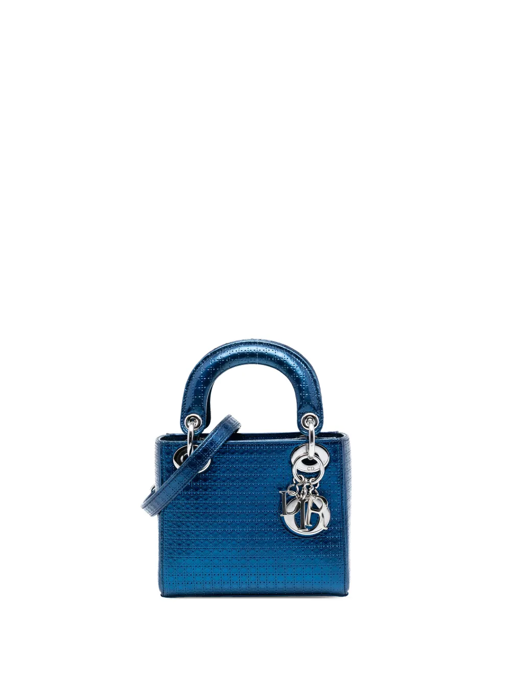 Christian Dior Pre-Owned 2016 Mini Metallic Patent Microcannage Lady Dior satchel - Blu