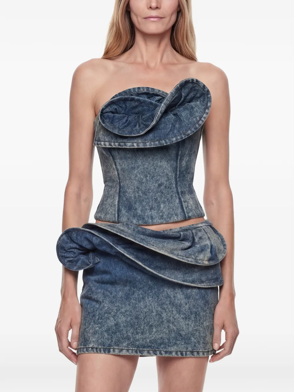 Magda Butrym rose-detail denim corset - Blu
