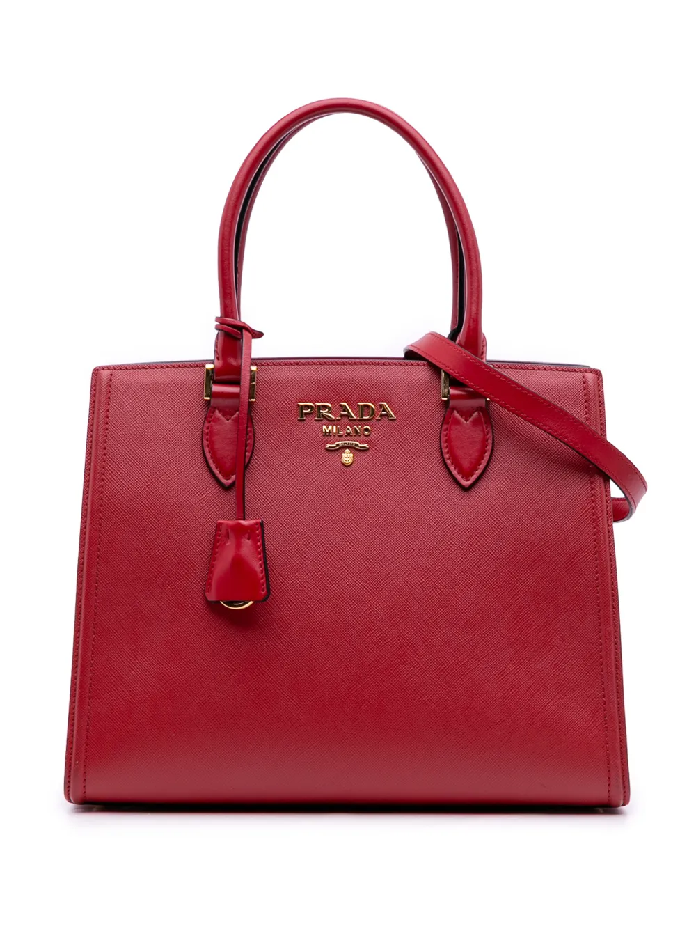 Prada Pre-Owned 2000-2025 Soft Calf Trimmed Saffiano Convertible Tote satchel - Rosso