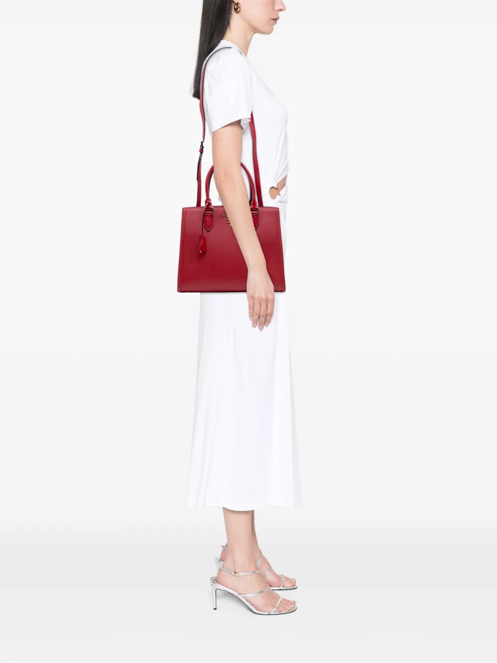  Prada Pre-owned Sac Cabas Convertible En Saffiano à Finitions En Cuir De Veau Doux (2000-2025) - Rouge 