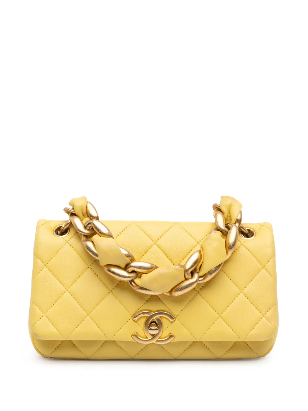 CHANEL Pre-Owned 2021 Quilted Lambskin Chain Is More Flap satchel - Giallo