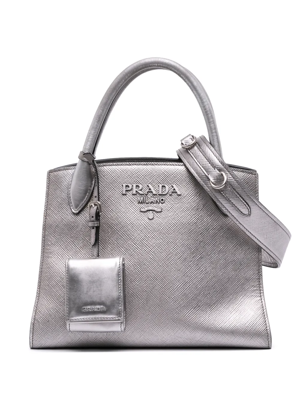 Prada Pre-Owned 2010-2025 Small Saffiano Cuir Monochrome Top Handle Tote satchel - Argento