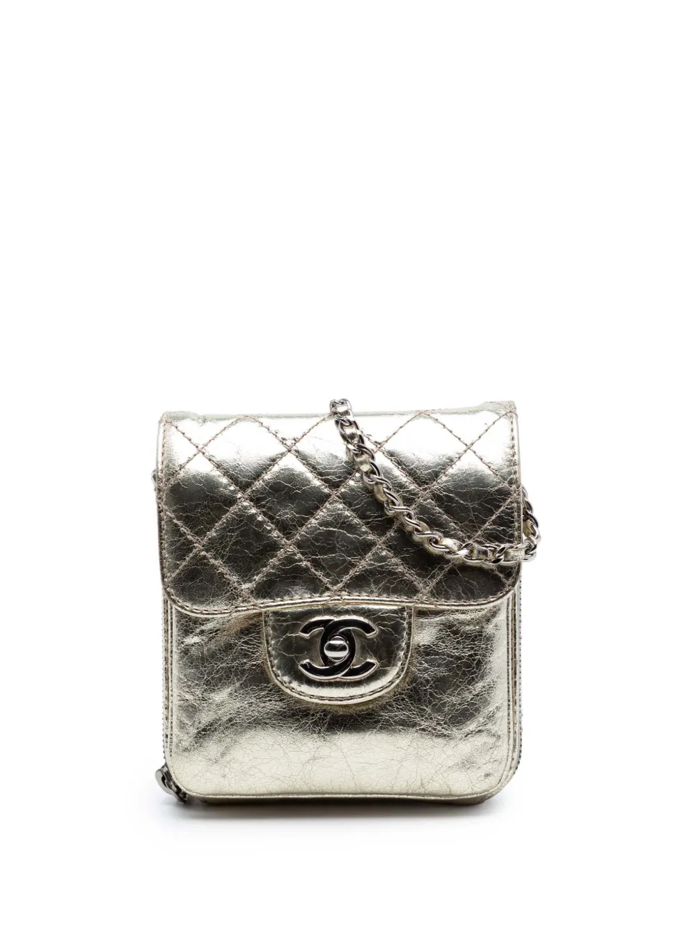 CHANEL Pre-Owned 2012 Quilted Metallic Aged Calfskin Clams Wallet on Chain crossbody bag - Gold