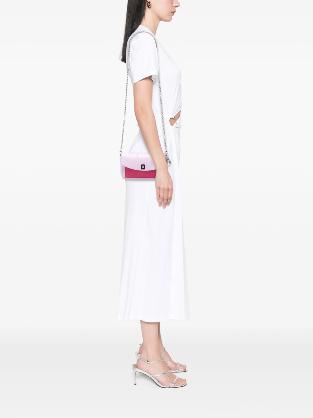  Christian Dior Pre-owned Pochette Portefeuille à Bandoulière Tricolore En Cuir à Fermoir Pivotant Avec Chaîne (2014) - Rose 