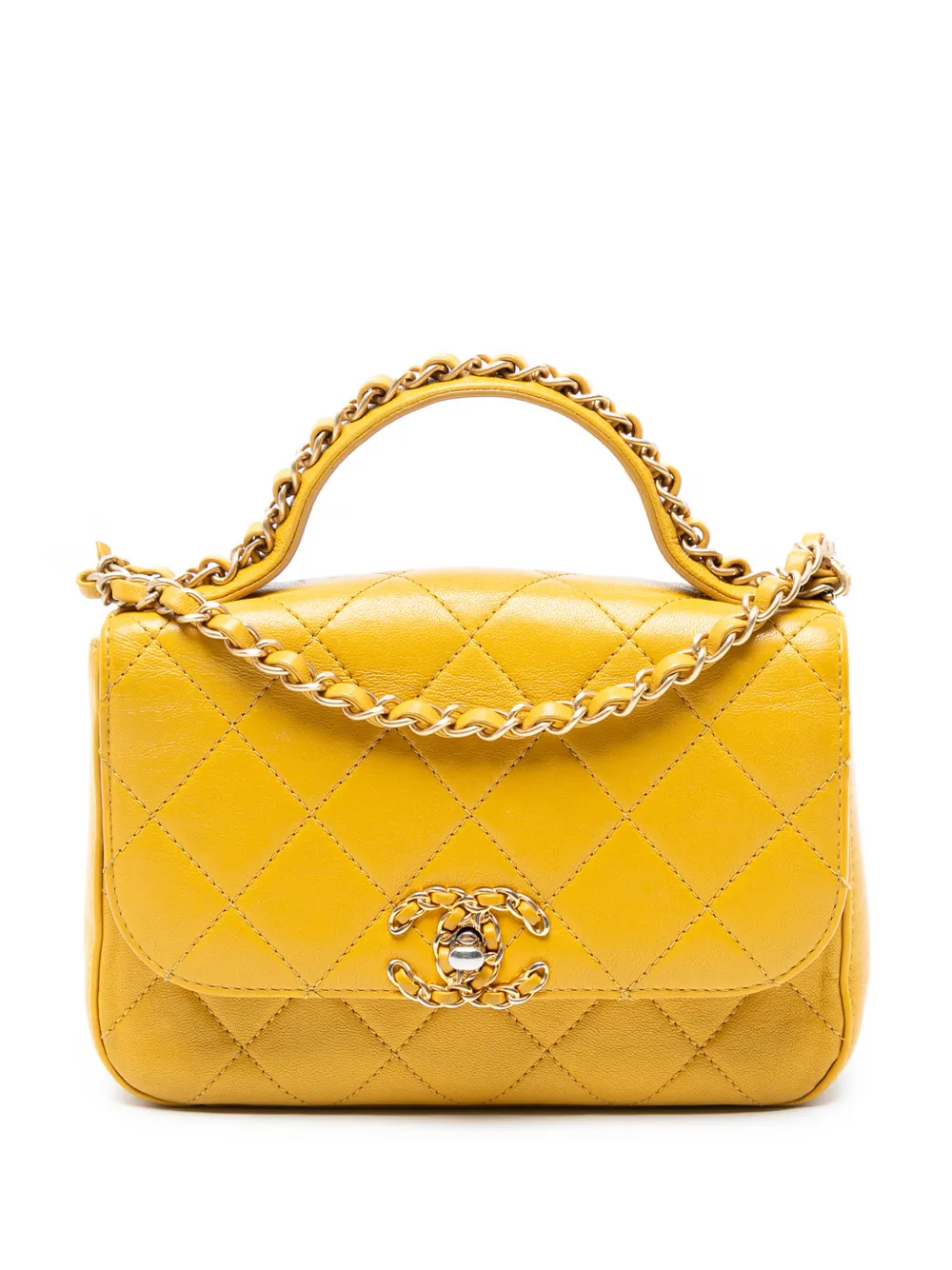 CHANEL Pre-Owned 2019 Small Quilted Lambskin Chain Infinity Top Handle Bag satchel - Giallo