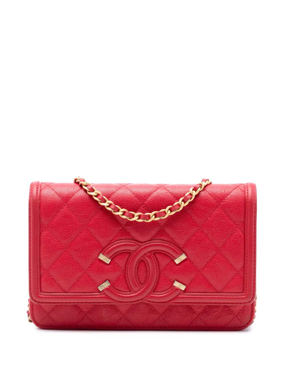 CHANEL Pre-Owned 2018 Caviar CC Filigree Wallet On Chain crossbody bag - Red