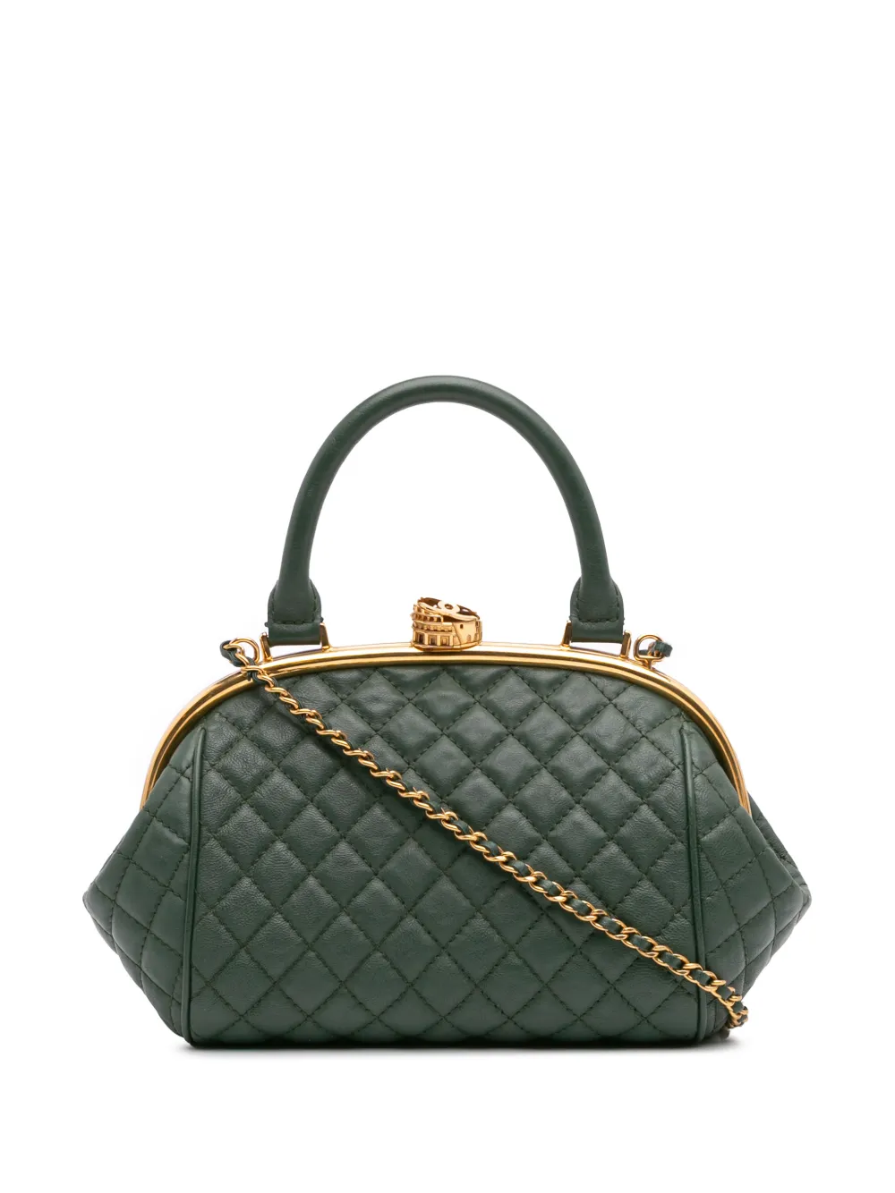 CHANEL Pre-Owned 2016-2017 Small Quilted Calfskin Colosseum Lock Frame Bowling Bag satchel - Verde