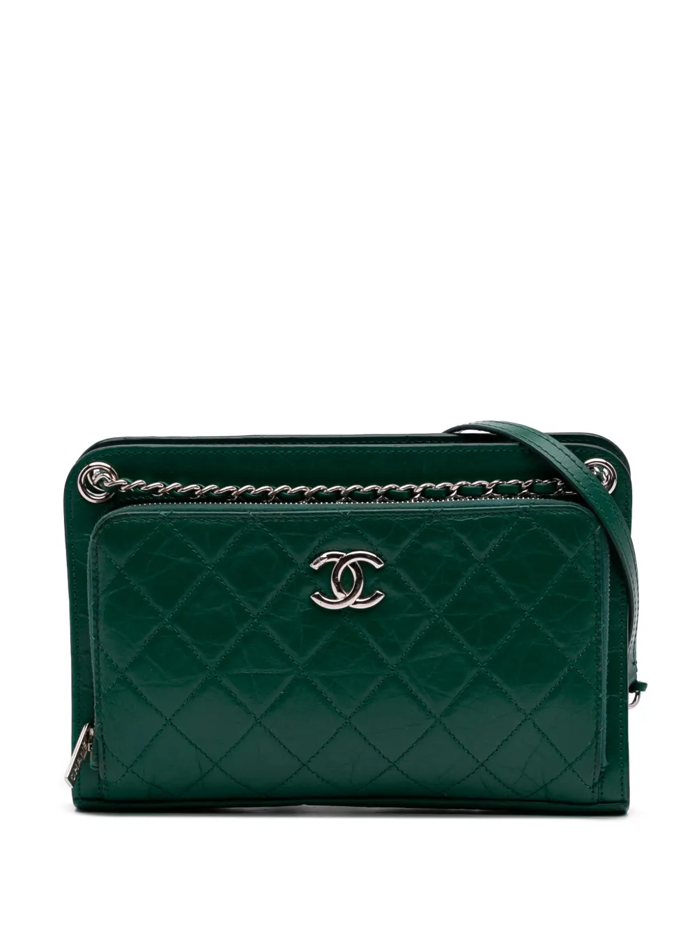 CHANEL Pre-Owned 2018 CC Quilted Crinkled Calfskin Front Pocket crossbody bag - Green