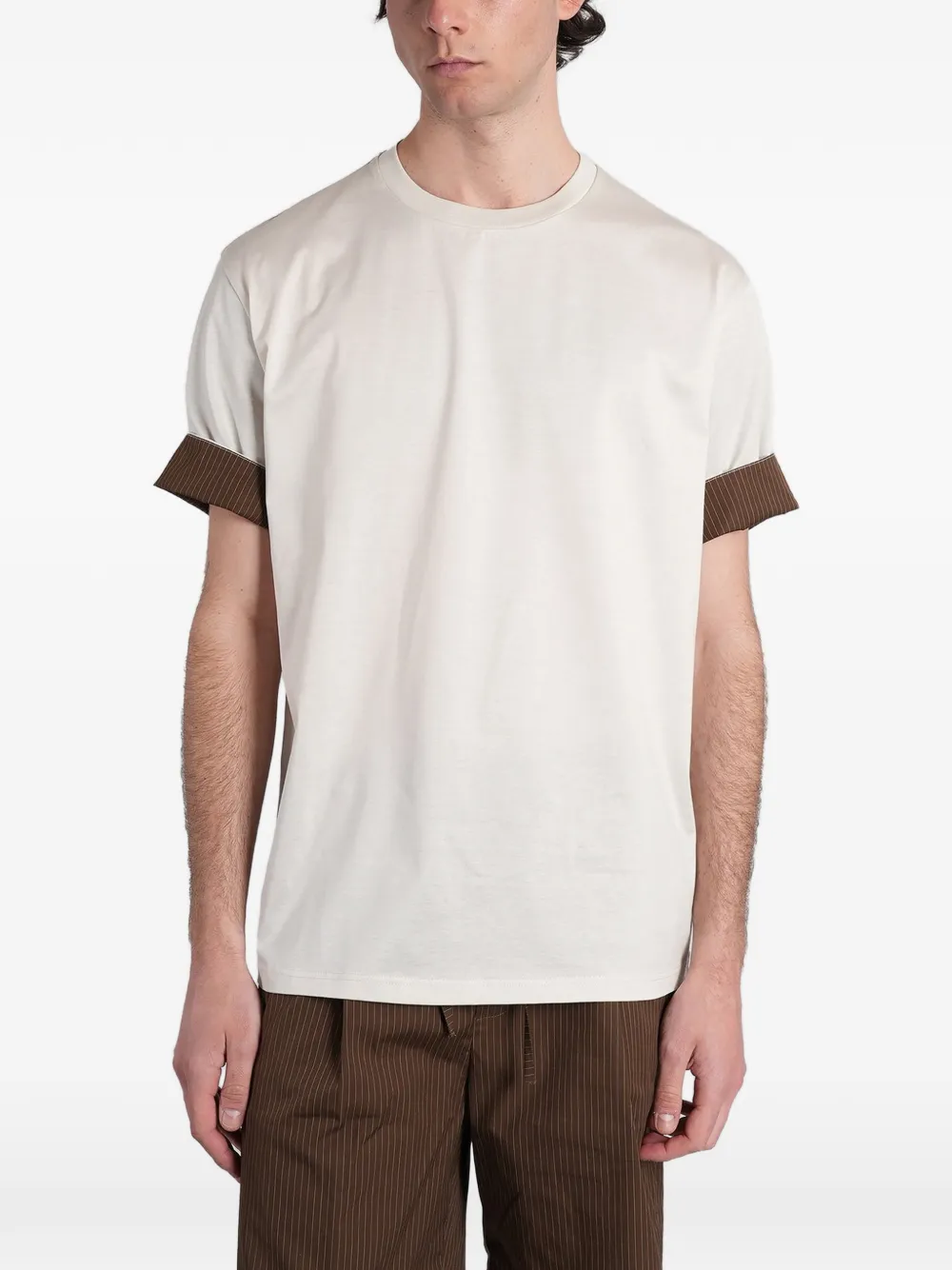 STATE OF ORDER pinstripe-cuff T-shirt - Toni neutri