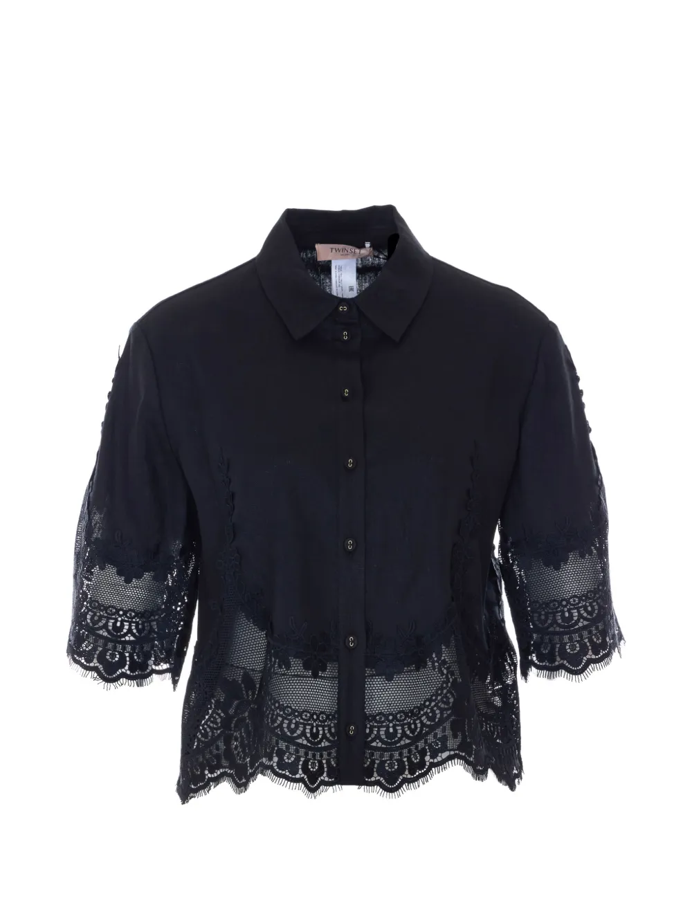 TWINSET lace-embroidered linen shirt - Nero