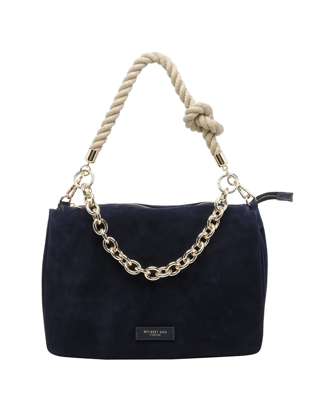 MY BEST BAG zip suede shoulder bag - Blu