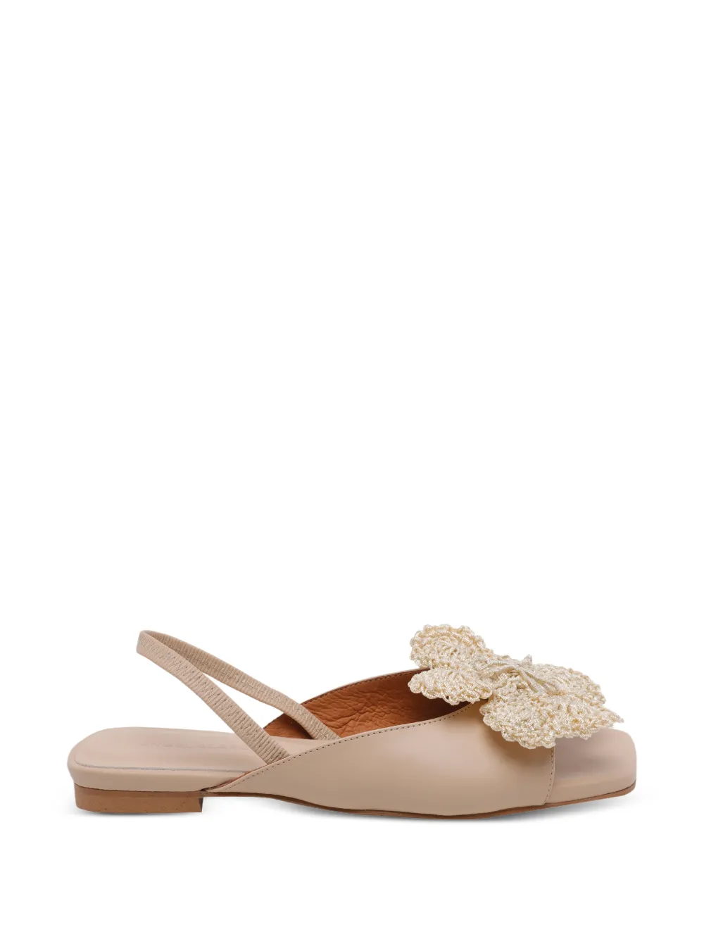 ANGEL ALARCON flower-detail square-toe slingback flat sandals - Toni neutri