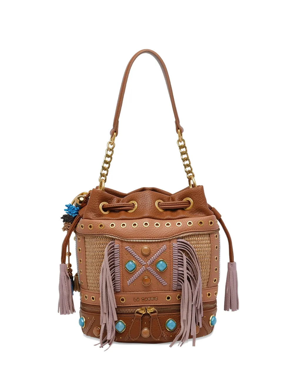 La Carrie Jungle fringe-trimmed bucket bag - Braun