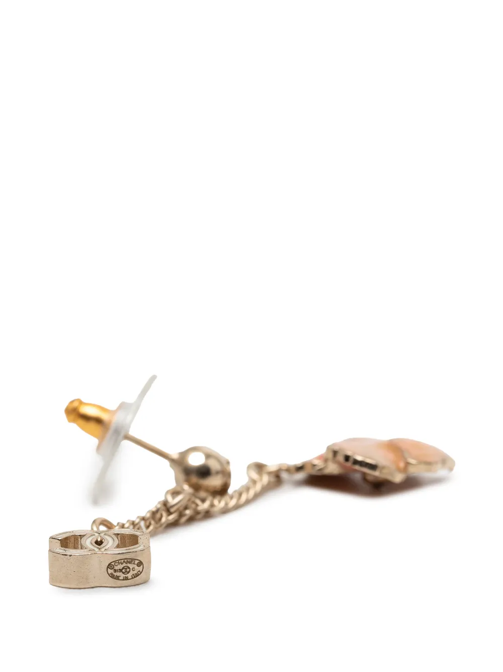  Chanel Pre-owned Orecchini Cc Flower Pendenti Placcati Oro E Smaltati Con Strass E Chiusura A Pressione 2013 - Rosa 