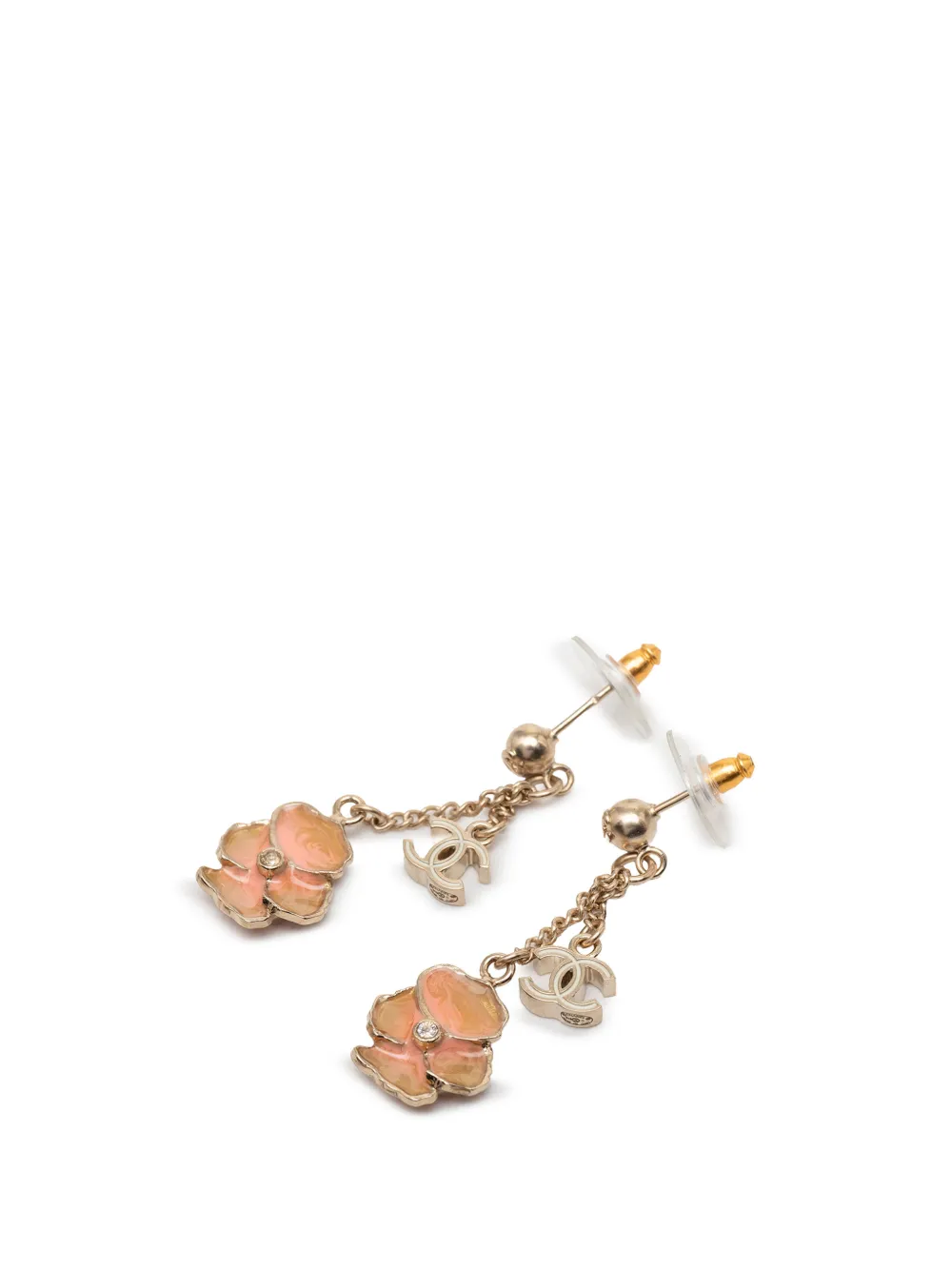CHANEL Pre-Owned 2013 Gold Plated Enamel CC and Flower Drop Push Back Earrings costume earrings - Rosa