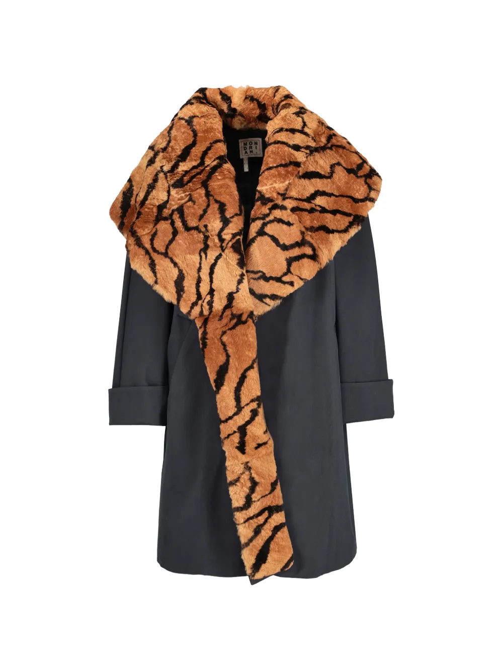 Mondrian tiger-print lapin fur trim coat - Grigio