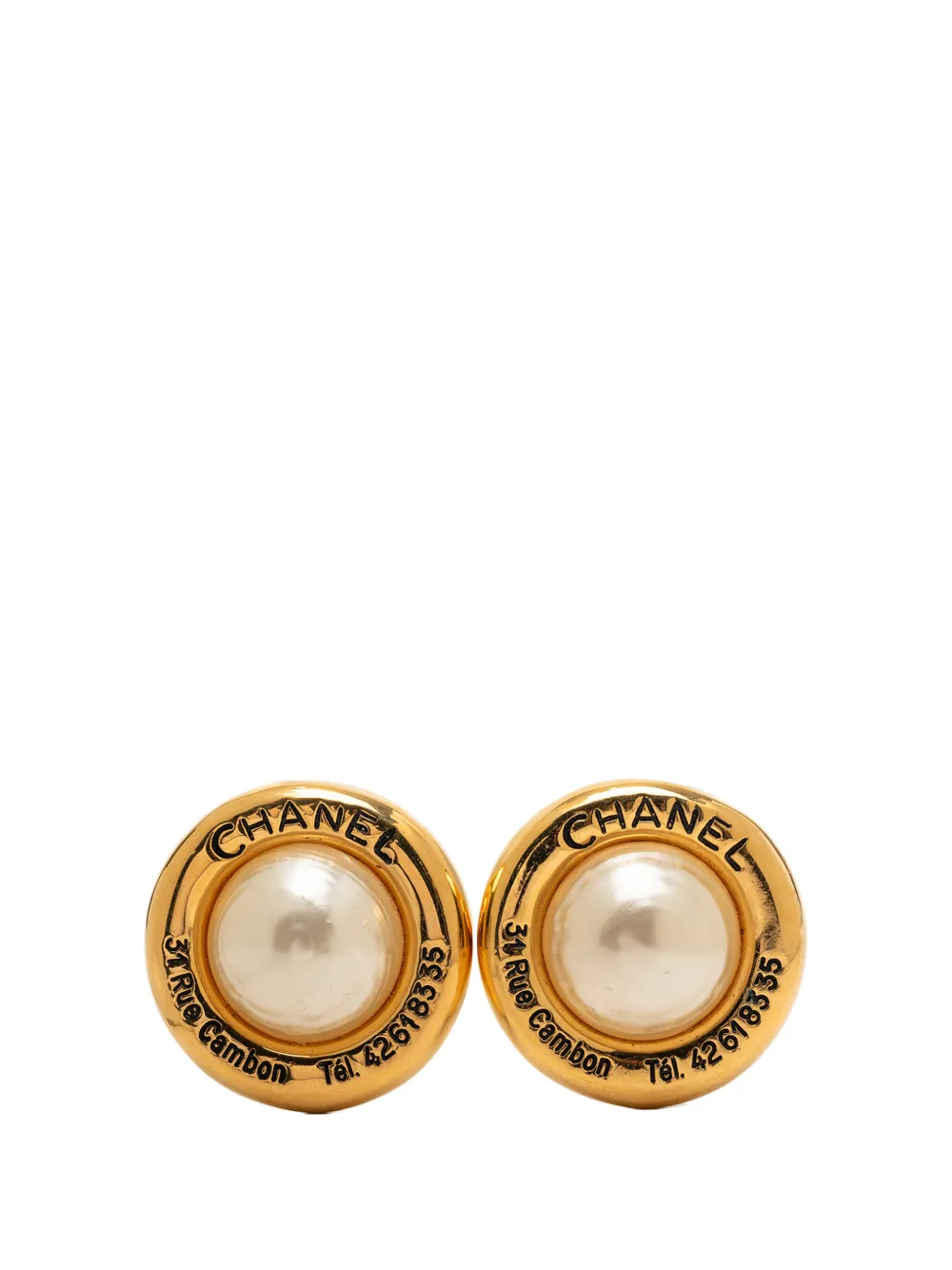 CHANEL Pre-Owned 1980-1990 Gold Plated Faux Pearl 31 Rue Cambon Clip On Earrings costume earrings - Oro