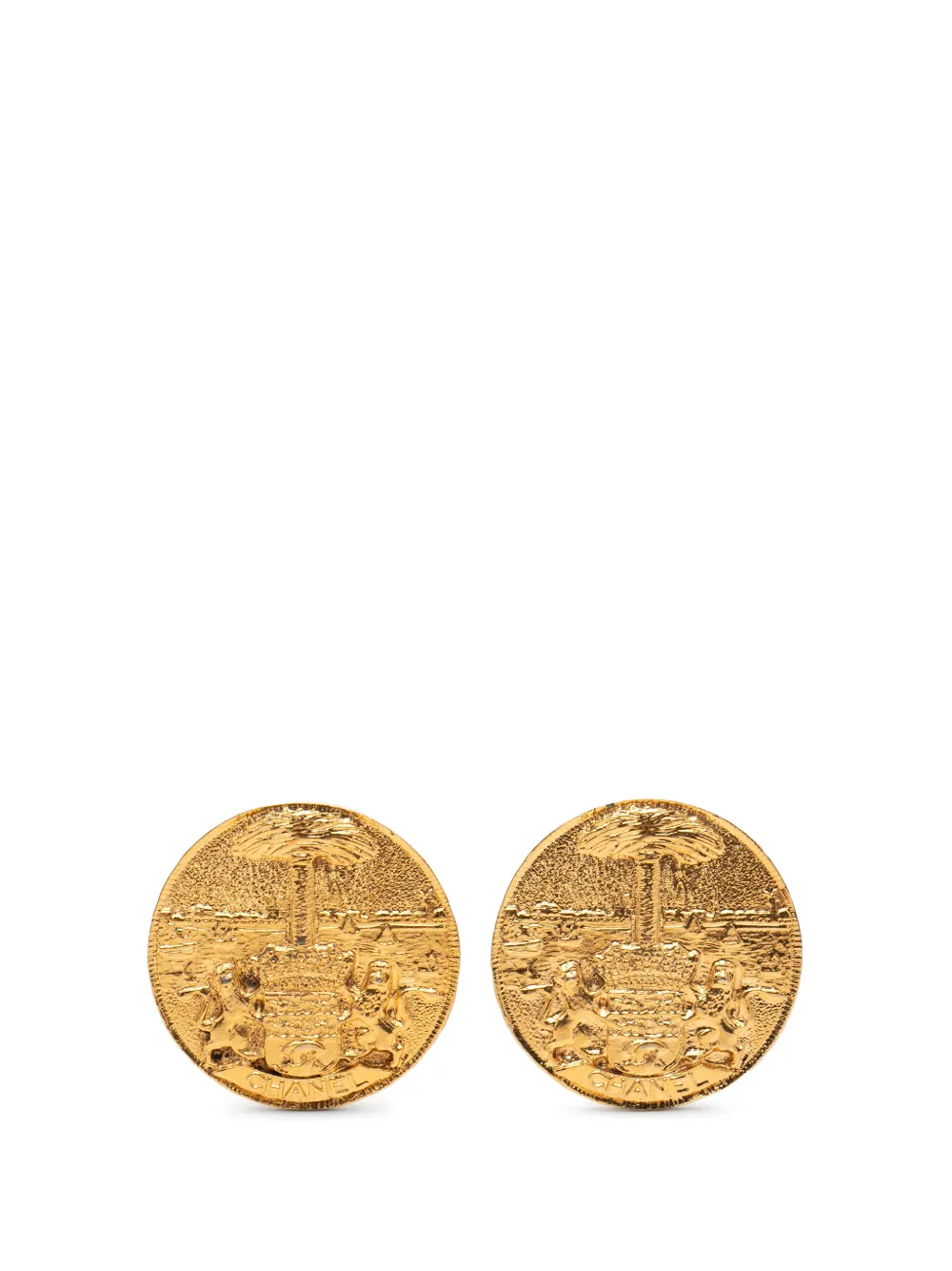 CHANEL Pre-Owned 1970-1980 Gold Plated Crest Round Clip On Earrings costume earrings - Oro