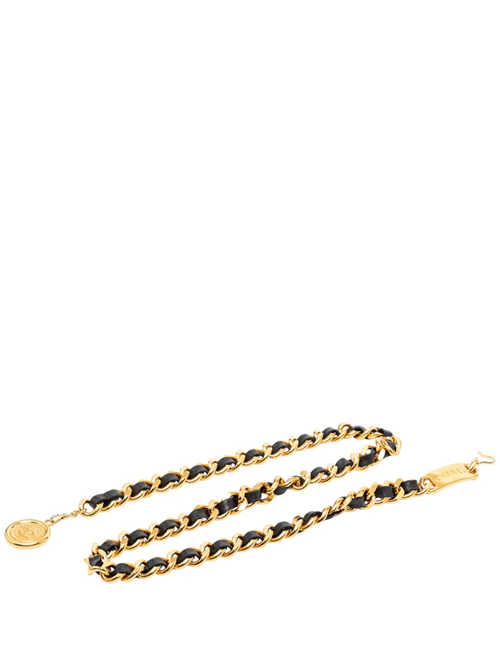 CHANEL Pre-Owned 1980-2000 Gold Plated Leather Woven Medallion Chain belt - Nero