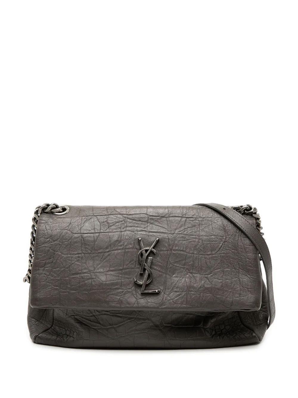 Saint Laurent Pre-Owned 2019 Medium Croc Embossed Calfskin Monogram West Hollywood crossbody bag - Grigio