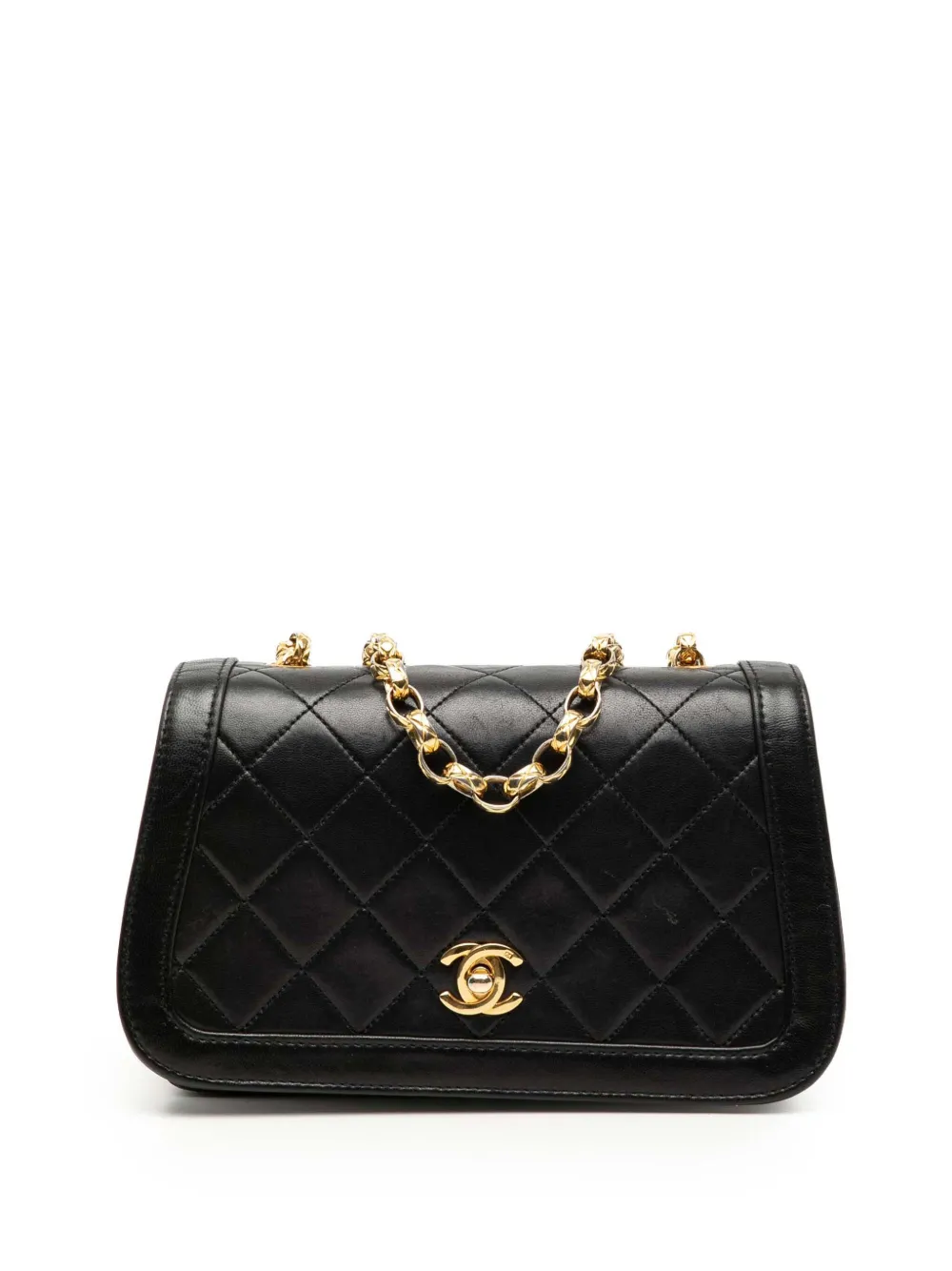 CHANEL Pre-Owned 1989-1991 CC Quilted Lambskin Bijoux Chain Curved Full Flap crossbody bag - Nero