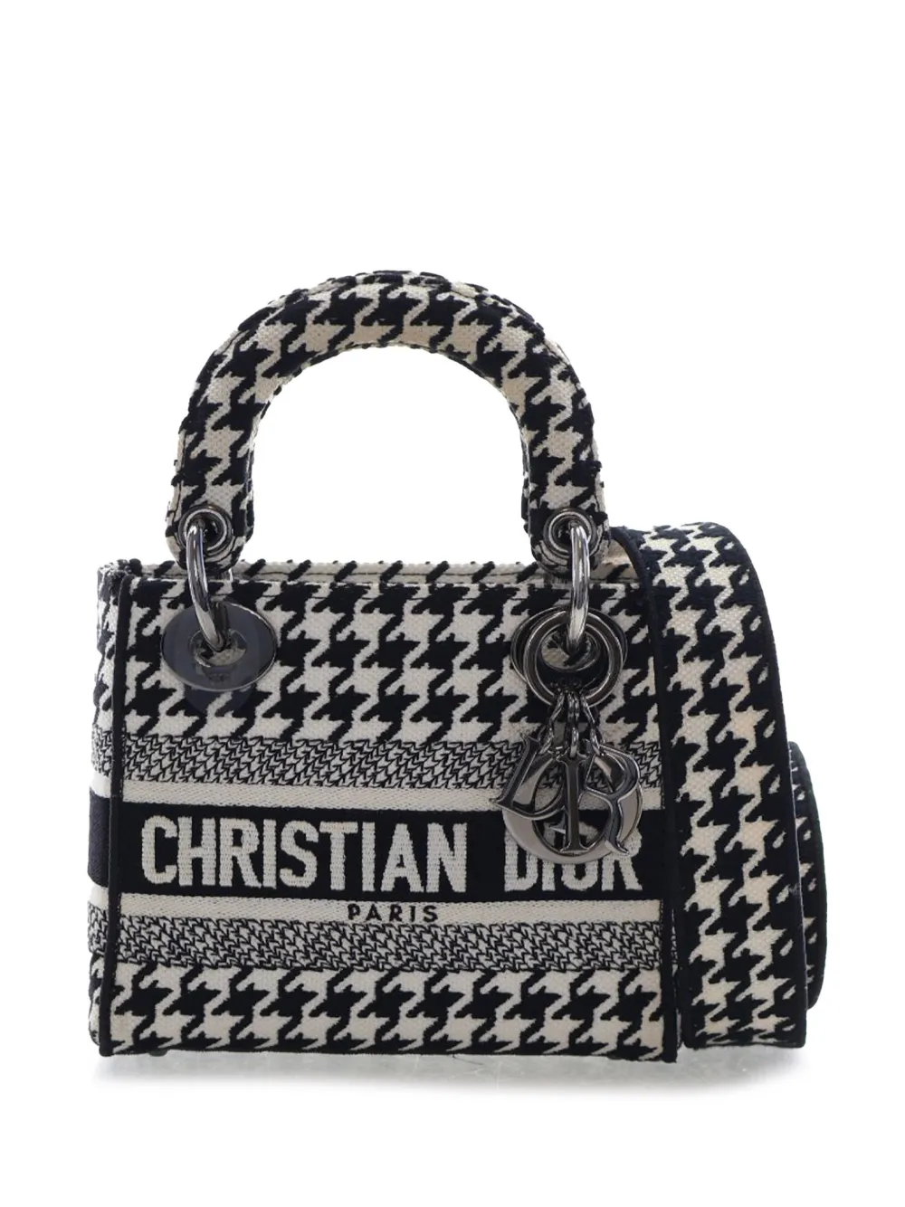 Christian Dior Pre-Owned 2022 Mini Embroidered Canvas Houndstooth Lady D Lite satchel - Bianco