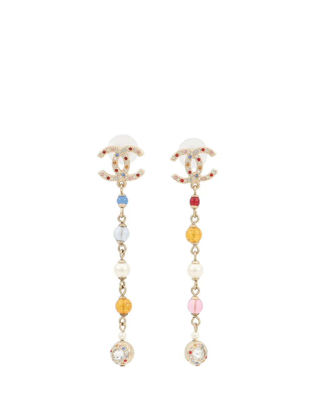 CHANEL Pre-Owned 2020 CC Gold Plated Strass Faux Pearl Swing Push Back Earrings costume earrings - Oro