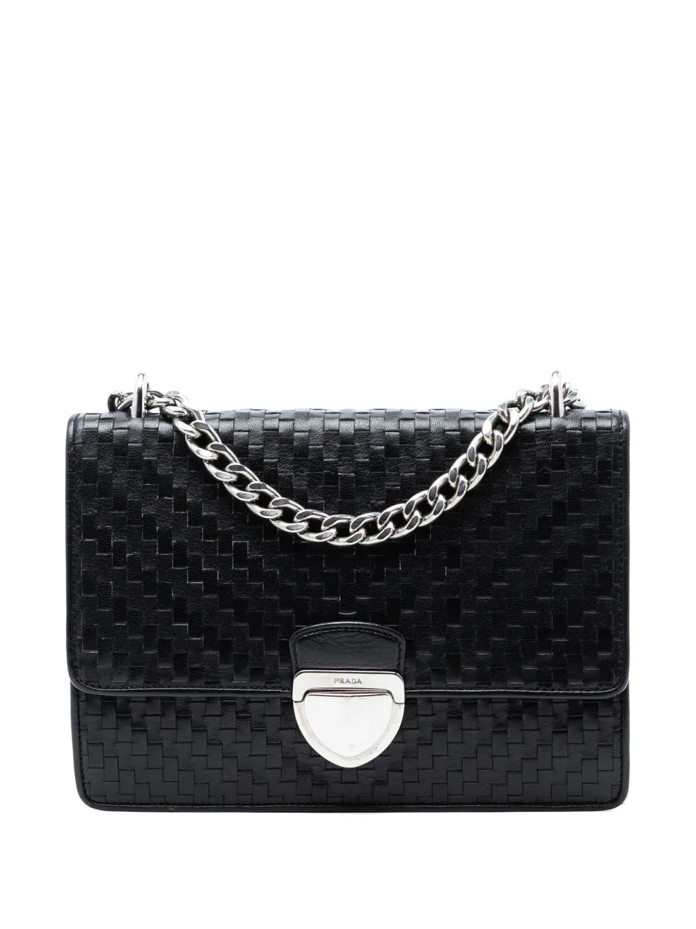 Prada Pre-Owned 2013-2025 Woven Goatskin Madras Chain Flap Bag crossbody bag - Nero